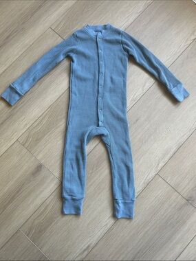 Noble Waffle Long-Sleeve One-Piece Romper in Light Blue